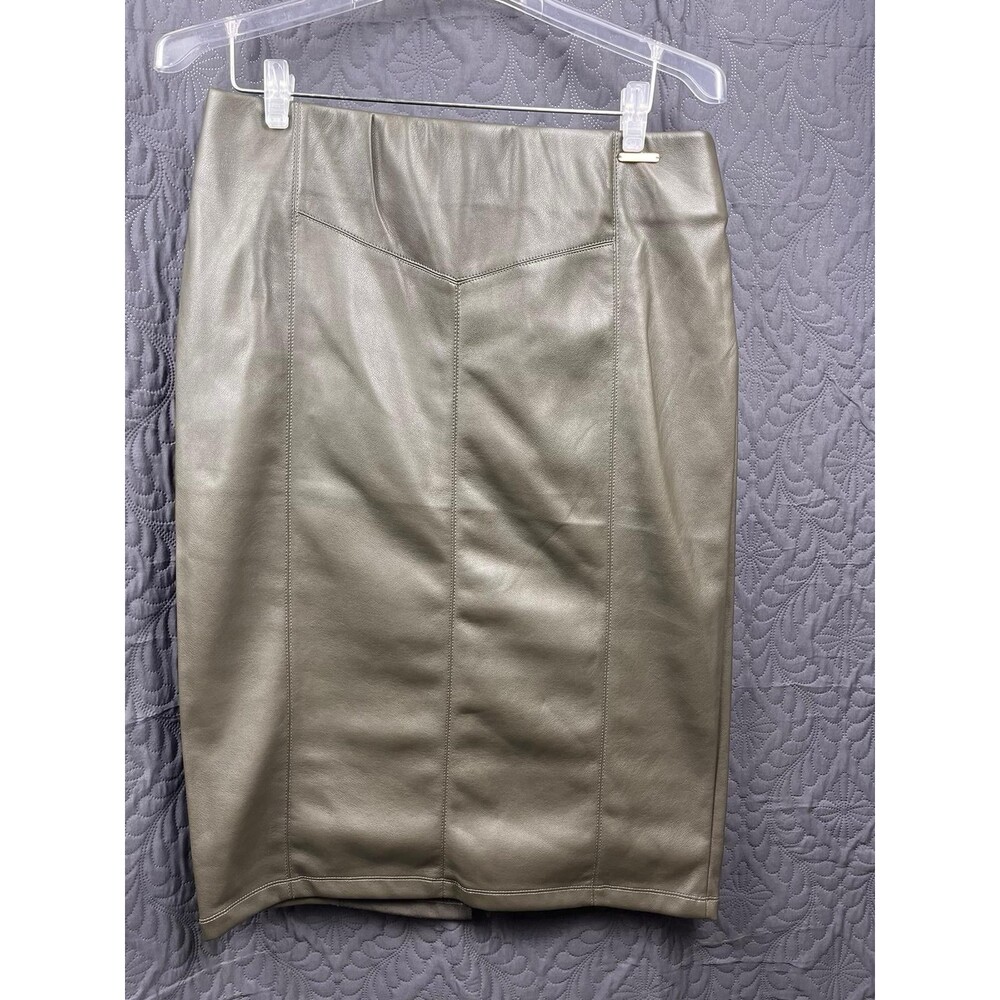 Marc New York Andrew Marc Faux Leather Suede Mix Pencil Skirt Army Green SZ M